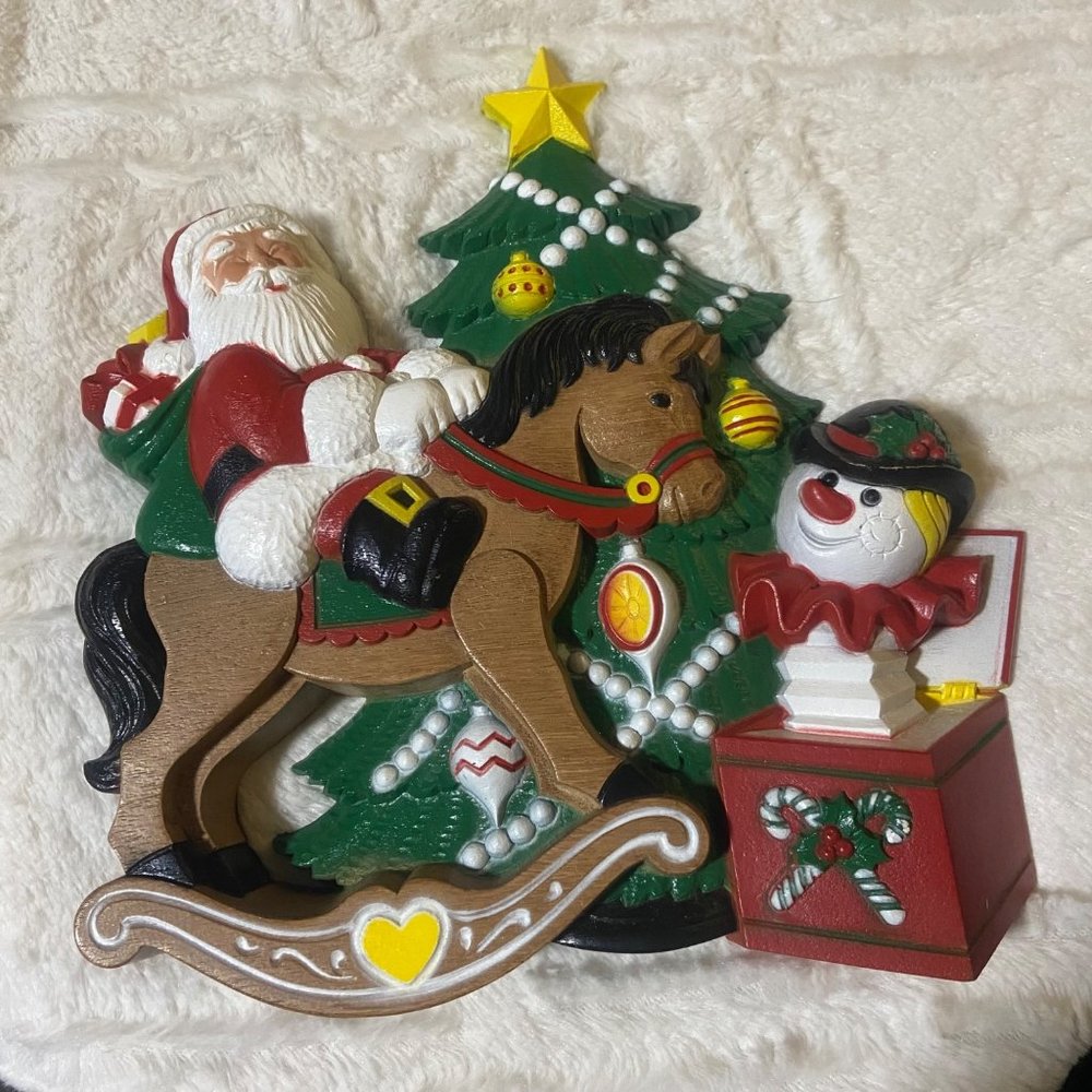 Vintage 1990 Burwood Christmas Santa Wall Hanging Plaque 3D Plastic
